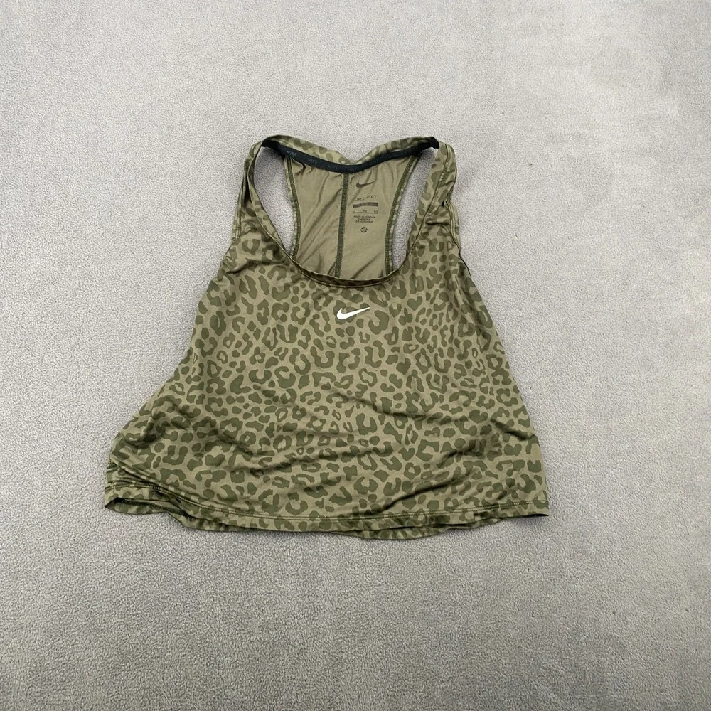 Nike Crop Top Womens XL Green Stretch Animal Print Scoop Neck Racerback Workout